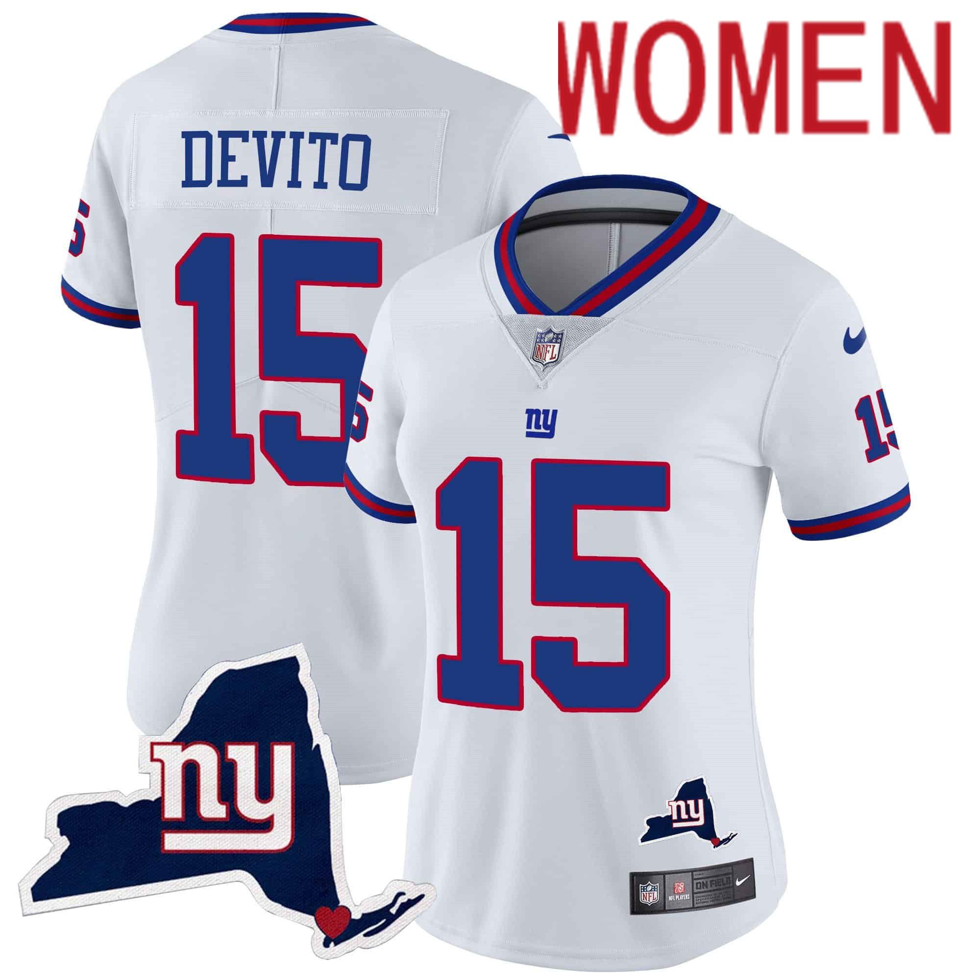 Women New York Giants #15 Devito White 2024 Nike Map Patch Limited NFL Jersey->women nfl jersey->Women Jersey